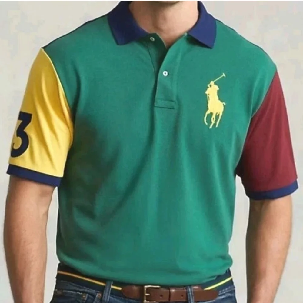 Polo Ralph Lauren Rugby Polo Shirt Men XXL Big Pony 90s Colorblock Green Preppy